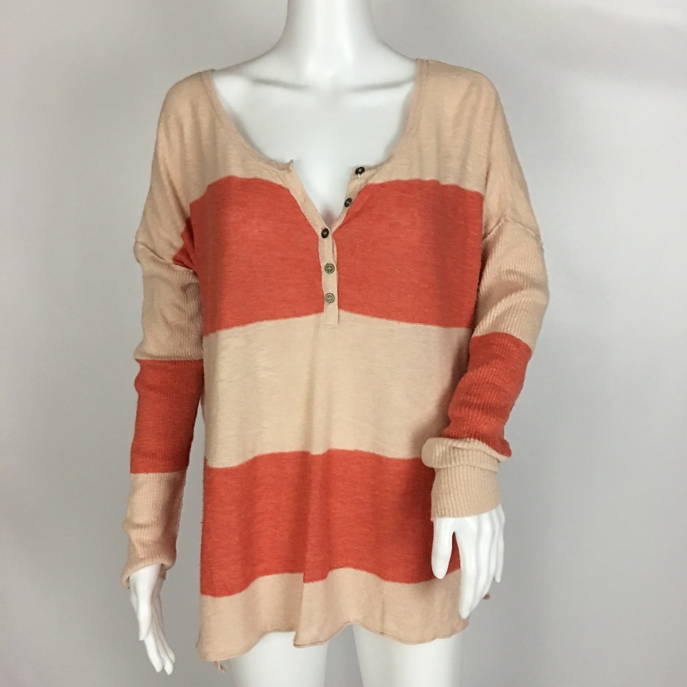 Free People Beach Striped V-Neck Oversized Sweater